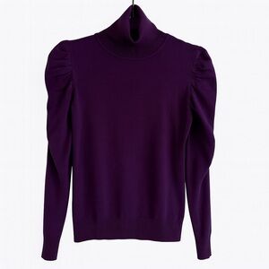 Joseph A Purple Turtleneck Sweater Rouched Sleeve Stretch Top Size XS